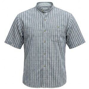 Bugle Boy Company Mens Large Blue Plaid Band Collar Short Sleeve Button Up Shirt